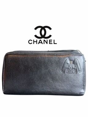 Chanel‎ Black Jacket Embossed Long Zipper Wallet